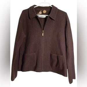 Rino Rossi Chocolate Brown Boiled Wool Zip Up Jacket w Pockets Canadian Made